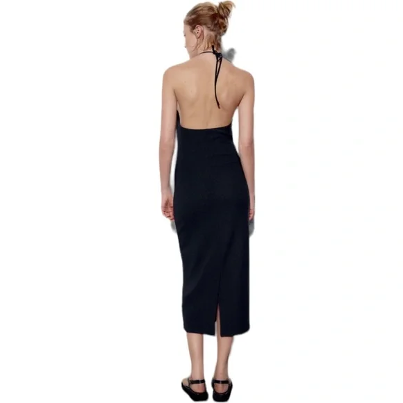 ZARA Pleated Halter Midi Dress - Picture 5 of 12